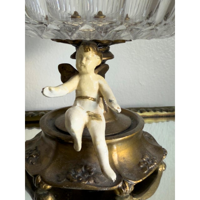 Vintage Hollywood Regency Cherub Glass Compote Candy Dish For Sale - Image 4 of 12
