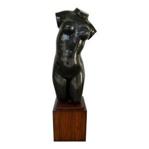 Theodore Alexander Black Metal Nude Female Torso Sculpture