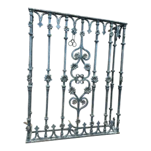 1920's Iron Spanish Revival Style Window Grid With Detailed Flowers and Spanish Hearts