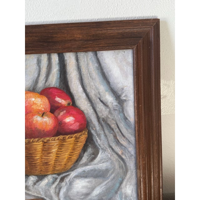 Wood Framed Still Life Painting by Boise Artist Rob J. Nelson – Basket of Apples and Ceramic Pitcher For Sale - Image 7 of 12
