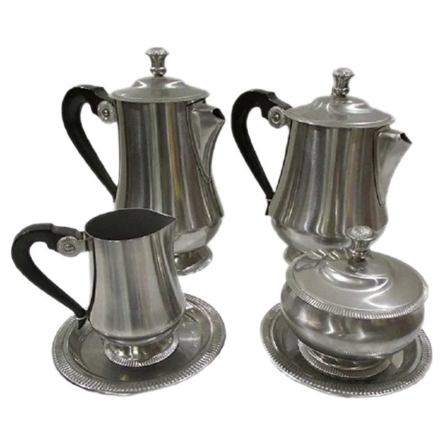 Art Deco Stainless Steel Coffee & Tea Set from Létang & Rémy, 1980s, Set of 6 For Sale