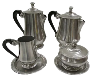 Art Deco Stainless Steel Coffee & Tea Set from Létang & Rémy, 1980s, Set of 6