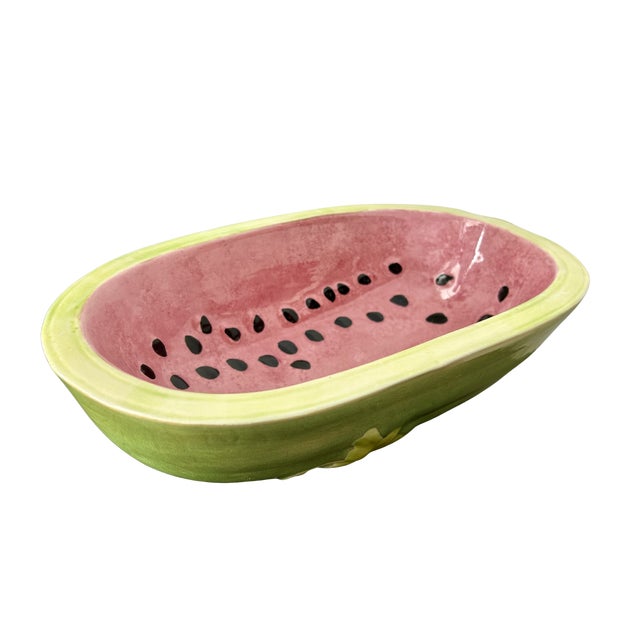 Vintage Watermelon Ceramic Serving Bowl – Mid-Century Modern Trompe L’Oeil Americana Folk Art Dish Add a playful pop of...