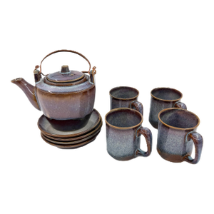 Hand-Painted Vietnamese Ceramic Tea & Espresso Set for 4 With Dual-Glaze Finish - 9 pcs