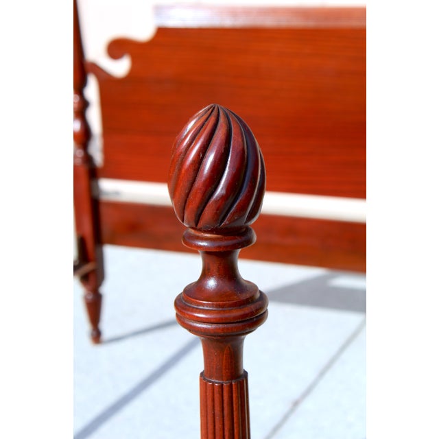 Vintage Solid Mahogany Four Poster Full/Double Bed | Chippendale Inspired | Heirloom Quality With Carved Fluted Columns | 1950s Usa For Sale - Image 11 of 17