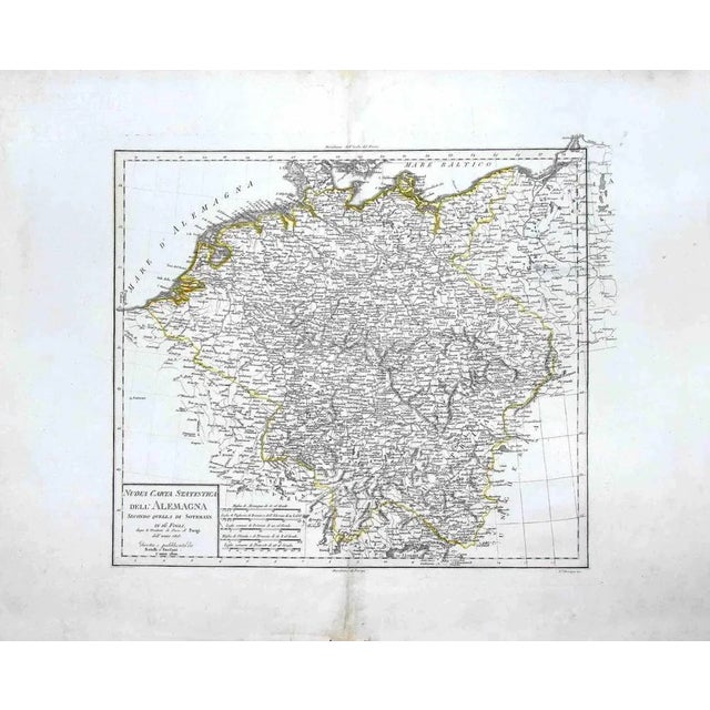 Map of Germany is an Original Etching realized by an unknown artist of 19th century in 1820. Very good condition on two...