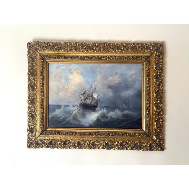 English school, circa 1880 this finely executed marine painting captures a square-rigged sailing vessel navigating a...