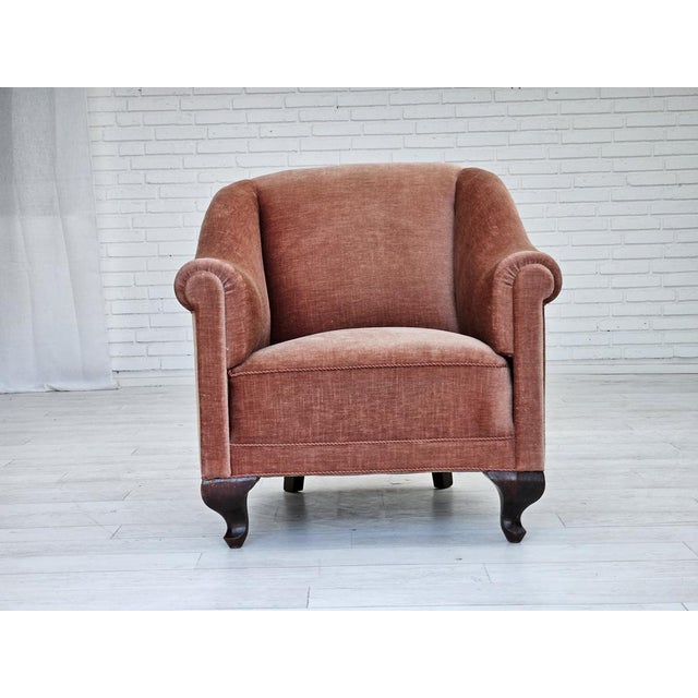 Vintage Danish Lounge Chair in Salmon Pink Furniture Velour and Ash Wood, 1950s For Sale - Image 17 of 17