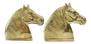 Vintage Brass Horse Head Bookends- a Pair