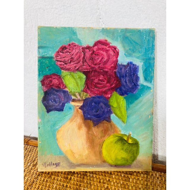 Textile Vintage Oil on Canvas, Signed For Sale - Image 7 of 7