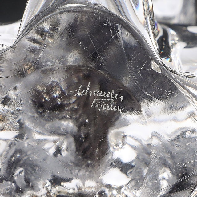 Pair of Mid-Century Crystal & Brass Amorphic 4 Arm Candelabra Signed Schneider For Sale - Image 12 of 13