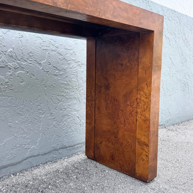 Mid Century Modern Burlwood Consol Table For Sale - Image 10 of 12