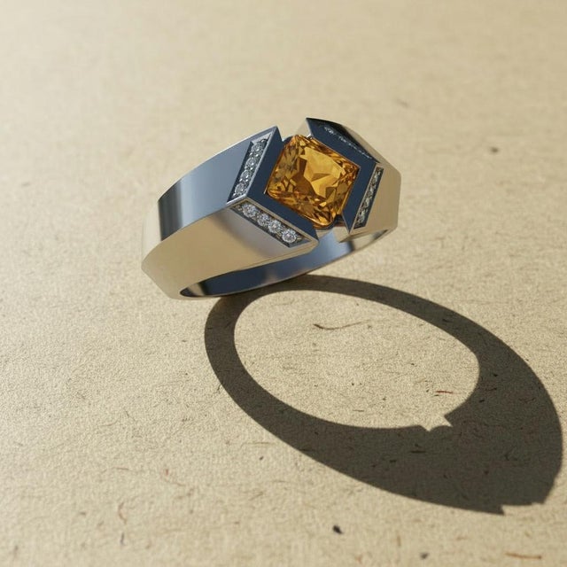 Not Yet Made - Made To Order Square-Cut Citrine Architectural Silver Cocktail Ring, Size 7.5 For Sale - Image 5 of 6