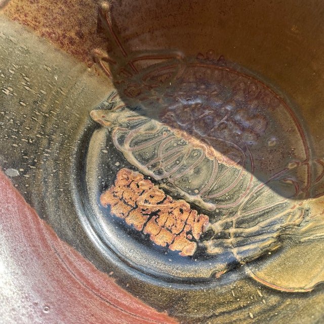1970s 1970s Hand Made Earth Tone Large Pottery Decorative Bowl For Sale - Image 5 of 8