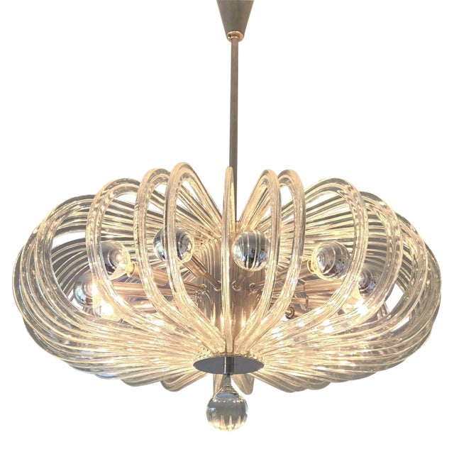 1960s Mid-Century Modern Nickel & Crystal Chandelier by E. Bakalowits & Söhne, Vienna For Sale