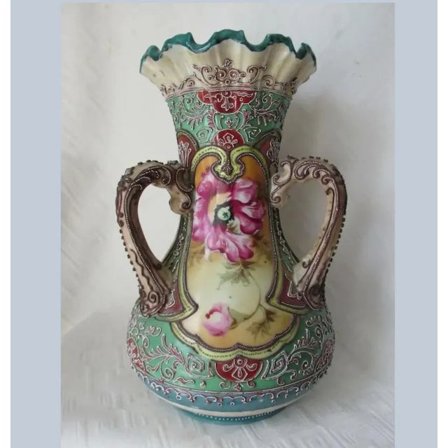 Early 20th Century Antique Asian Nippon, Moriage Hand Painted Vase With Poppy Flowers For Sale - Image 5 of 7