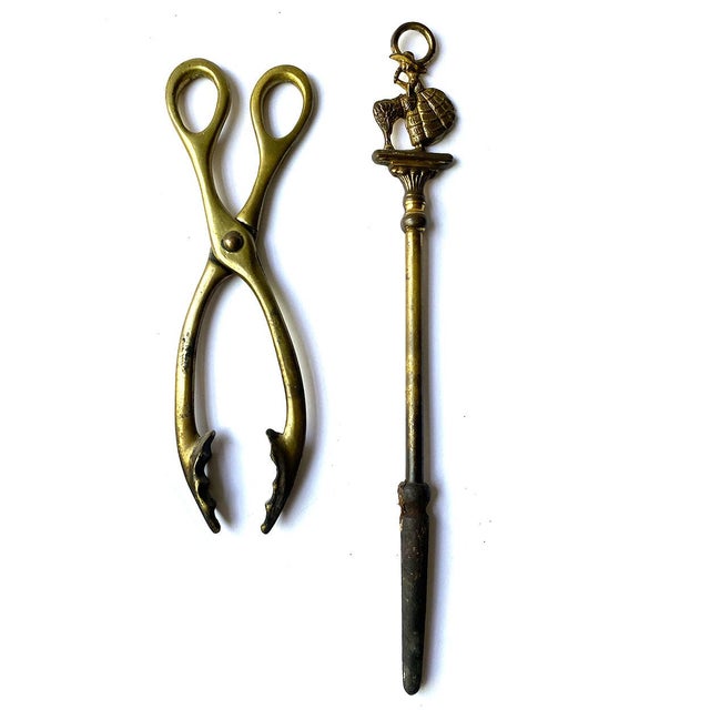 Metal Vintage English Five-Piece Brass Little Miss Muffet Fireside Companion Set For Sale - Image 7 of 11