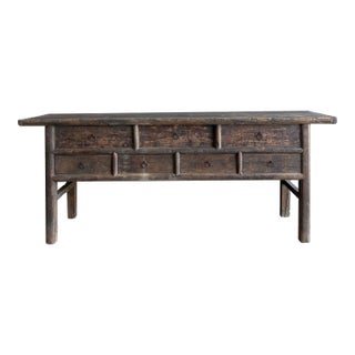 Vintage Painted Elm Wood Console Table With Drawers For Sale