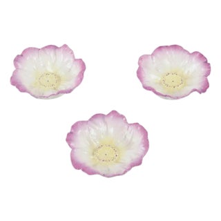 Small Early 20th Century Art Nouveau French Faience Floral Bowls, Set of 3 For Sale