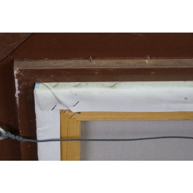 Textile Late 20th Century C. Jaffey Cottage Garden Stream Landscape Oil Painting on Canvas 31" For Sale - Image 7 of 12