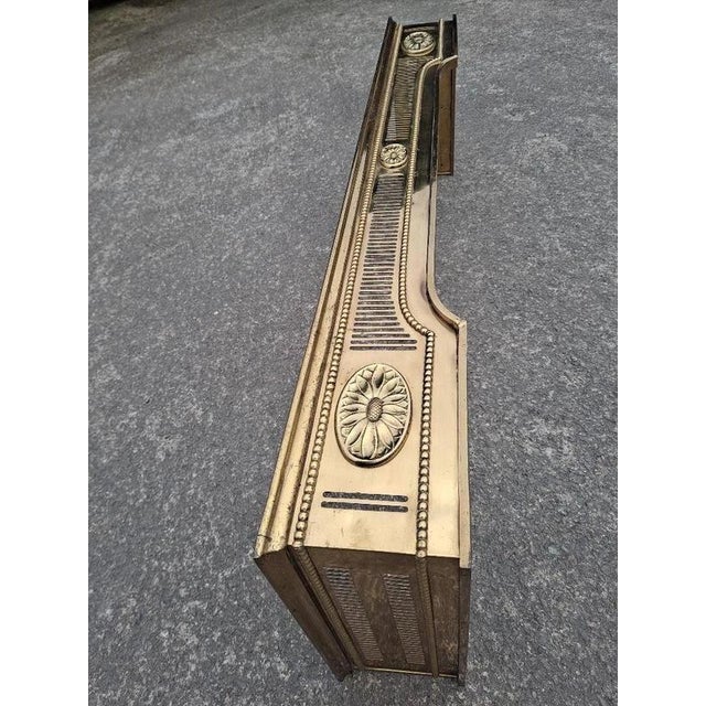 Antique Regency Pierced Brass Fireplace Fender with Floral Rosettes For Sale - Image 11 of 18