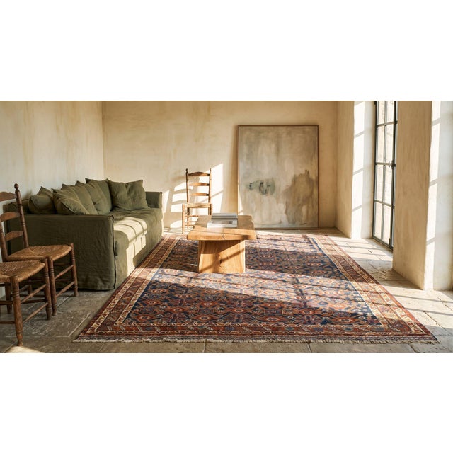 Textile 1890s Blue Navy Geometric Rustic Antique Persian Afshar Carpet 4'6" X 6' Knotted Wool Rug For Sale - Image 7 of 9