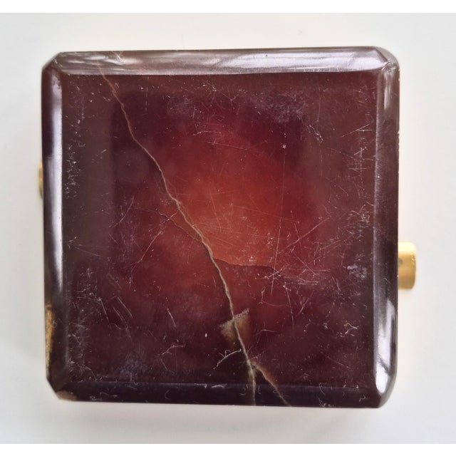 Vintage 1950's mid century ash tray, trinket dish, ring dish, vignette styling. Amber colored onyx with brass trim. Patina...