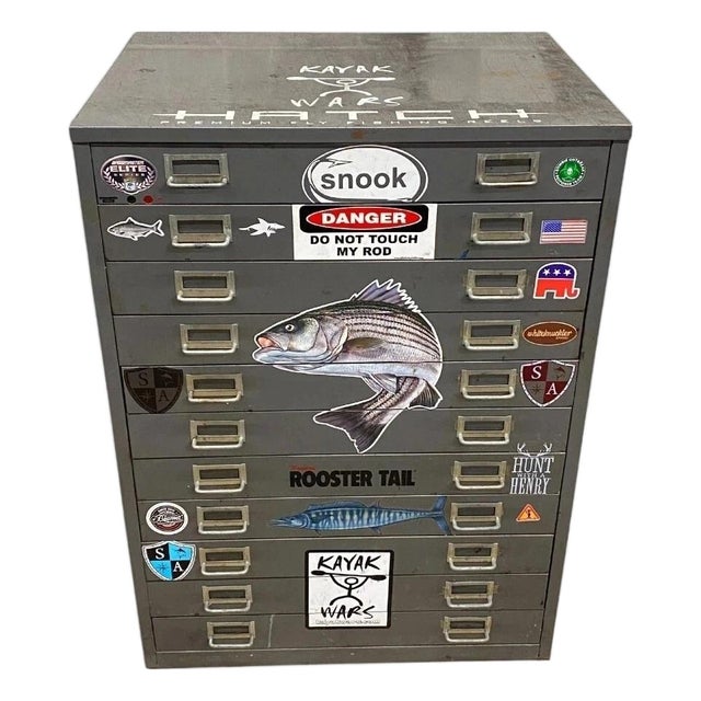 Vintage Steel Metal 11 Drawer Garage Fish Tackle Box Tool Chest Parts Cabinet For Sale
