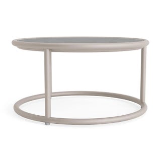 Brown Jordan Walter Lamb Aluminum 20" Round Occasional Table, Glass Top, Dove frame For Sale
