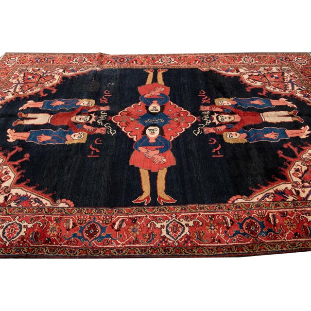 Textile Antique Persian Heriz Handmade Multicolor Cultural Pattern Designed Wool Rug For Sale - Image 7 of 11