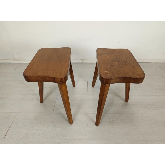 Set of Vintage Oak Stools, 1950 For Sale - Image 3 of 11