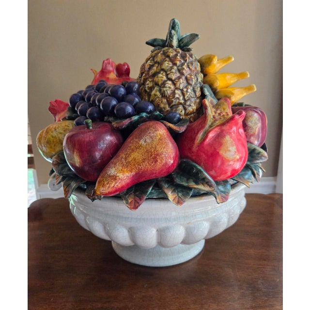 Majolica Fruits in Basket Porcelain Sculpture For Sale - Image 4 of 13