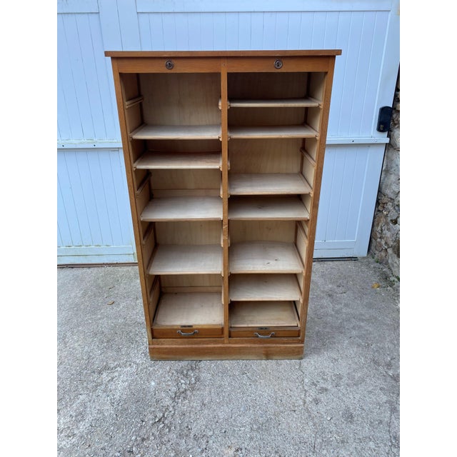 Oak Double Column Curtain Filing Cabinet, 1950s For Sale - Image 4 of 18