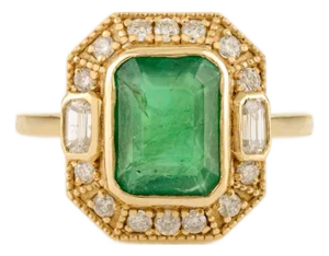 2.28 Ct Octagon Emerald Statement Ring in 14k Gold Halo Diamonds Size 5.5