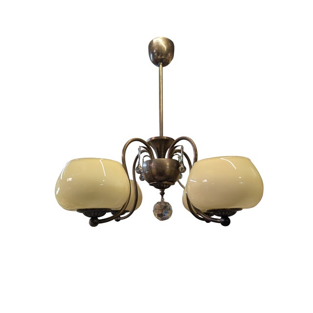 Metal Chandelier in Brass and Glass by Taidetakomo Hakkarainen, 1930s For Sale - Image 7 of 13