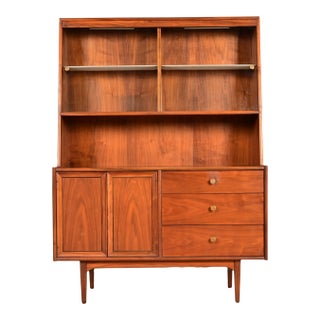 Kipp Stewart for Drexel Declaration Mid-Century Modern Walnut Lighted Breakfront or Bar Cabinet, 1960s For Sale