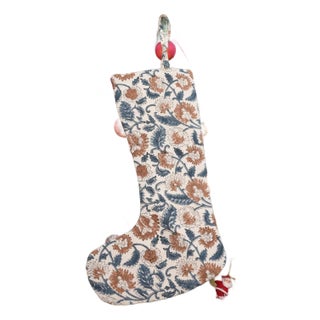Handmade Cotton Christmas Stocking Holiday Decor, Artisan Hand Block Rinted Design For Sale