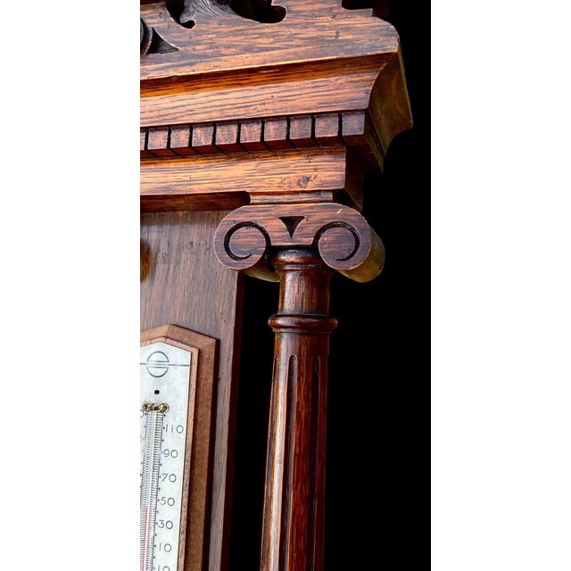 Antique English Carved Oak Wall Hanging Barometer For Sale - Image 6 of 17
