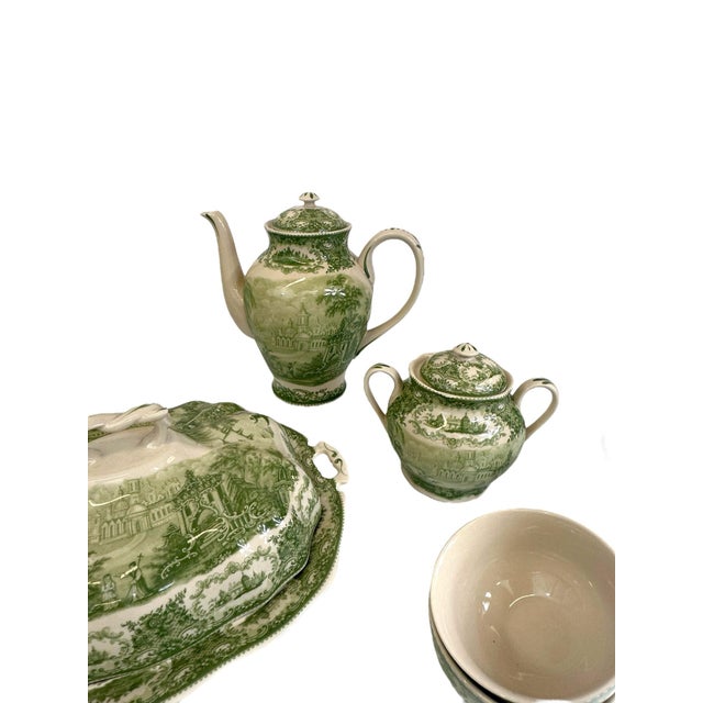 Ceramic Late 20th Century Italian Reproduction Green and White China Tea Set - 24 Pieces For Sale - Image 7 of 12