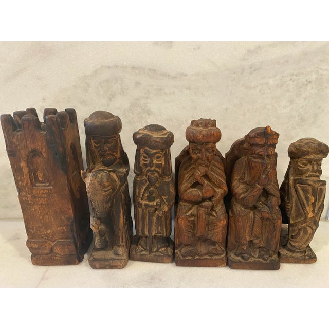 Large Antique Hand Carved Wood Chess Pieces For Sale - Image 9 of 13
