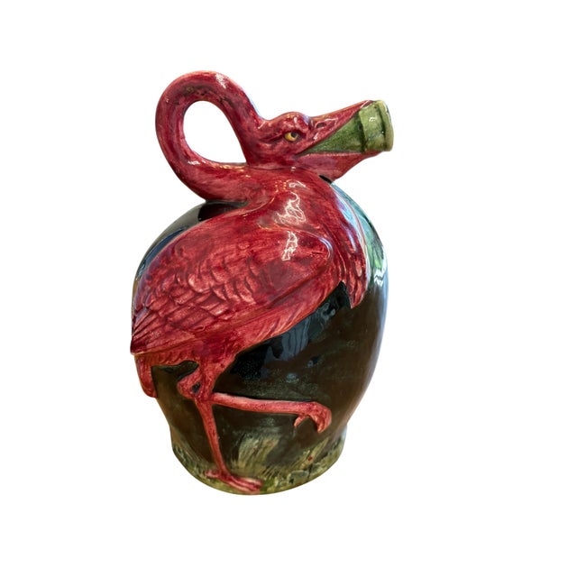 Late 19th Century Vintage Flamingo Pitcher | European Ceramic Bird Jug For Sale - Image 5 of 7