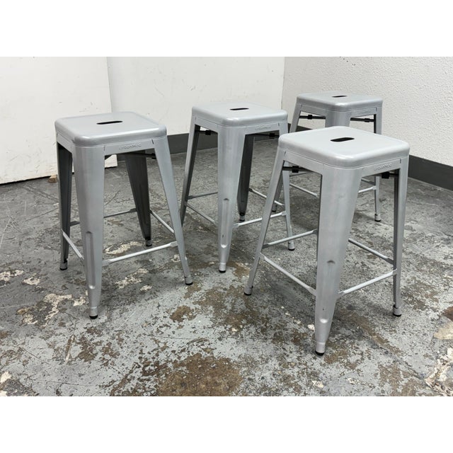 Industrial UrbanMod Counter Height Bar Stools, Set of Four For Sale - Image 3 of 12