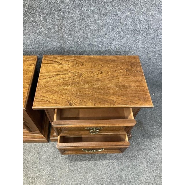 Brass Vintage Stanley Regency Nightstands, Solid Wood, Brass Hardware, Pair For Sale - Image 8 of 9
