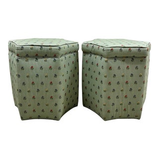 Vintage Pair of Gingham Fabric Starburst Ottomans For Sale