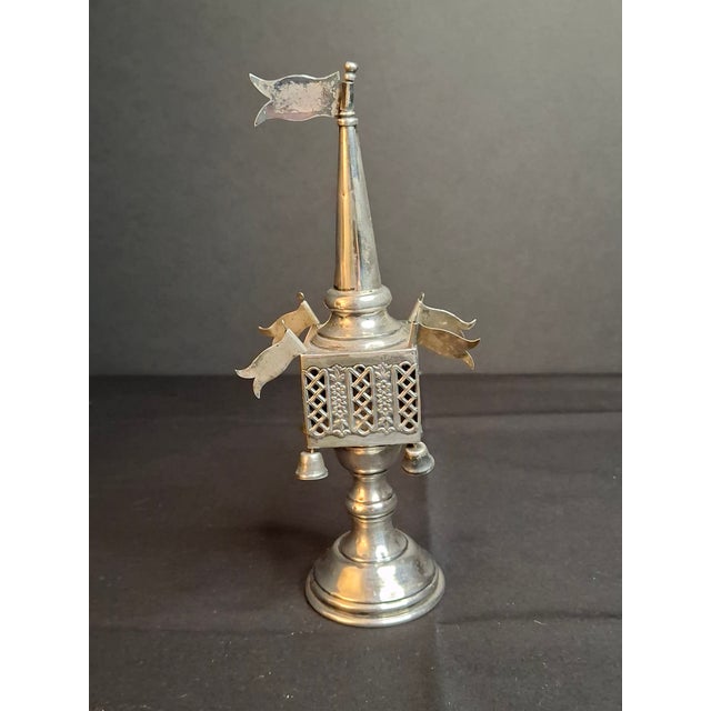 1970s Vintage Sterling Silver Besamim Spice Tower Havdalah Judaica Bells Flags 72g For Sale - Image 5 of 17