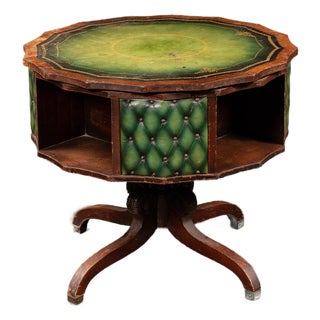 Late 19th Century Victorian Revolving Séance Table With Green Leather Top and Tufted Base For Sale
