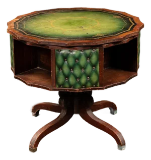 Late 19th Century Victorian Revolving Séance Table With Green Leather Top and Tufted Base