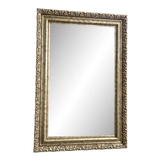 Mid Century Large Frame Beveled Mirror For Sale