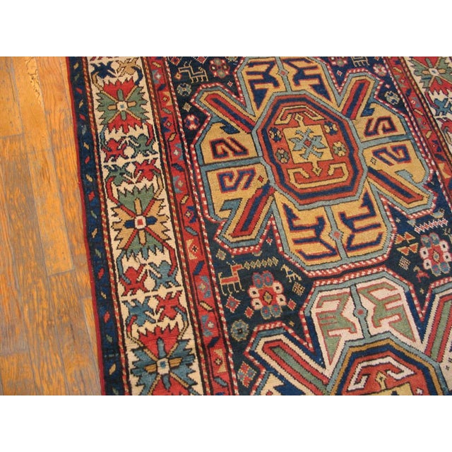 1880s Blue Navy Geometric Tribal Antique Caucasian Rug 4' 3" X 9' 0" Handknotted Wool Carpet For Sale In New York - Image 6 of 6