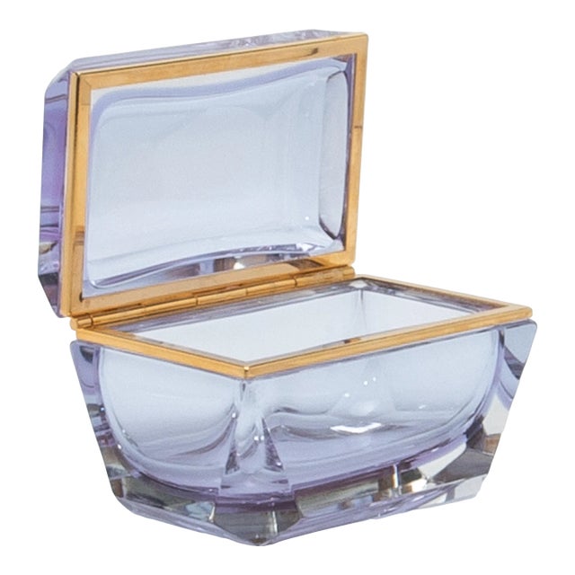 Hand Blown Murano Box in Alexanderite With Edges and Brass Fittings For Sale